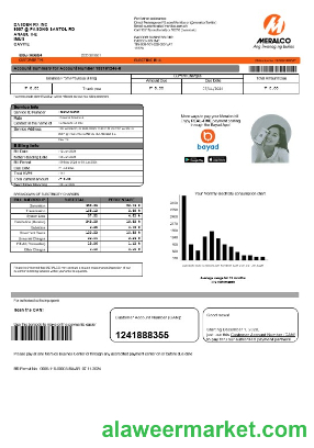 Philippines Meralco electricity business utility bill template in Word and PDF formats, version 2